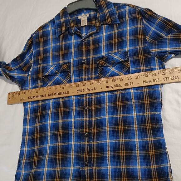 Arizona Small Blue Plaid Long-Sleeved Flannel Shirt 100% Cotton Two Pocket - Picture 9 of 12